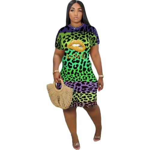 Leopard Print T Shirt Dress Women Short Sleeve O-neck Bodycon Dress Ladies Streetwear Sheath Night Party Midi Club Dress Vestdos