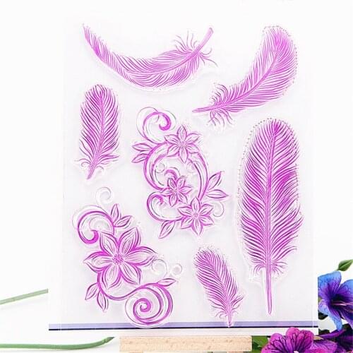 14x18cm Pink feathers Transparent Clear Stamps Silicone Seals Roller Stamp DIY scrapbooking photo album/Card Making Easter