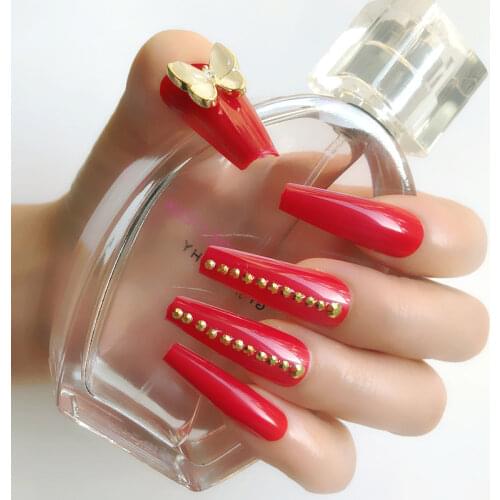 24 Pcs Pink False Nail Tips Women Wearable Fake Press on Nails With Pearl Diamond Full Cover Artificial Nails Custom Made