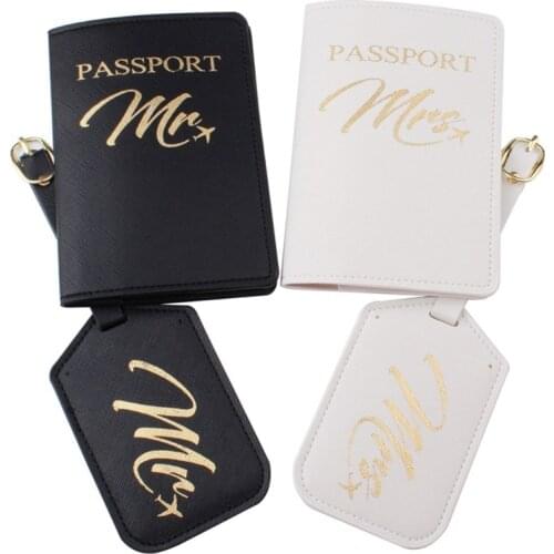 4pcs Mr Mrs Passport Cover with Luggage Tags Holder Case Organizer ID Card Travel Protector Organizer