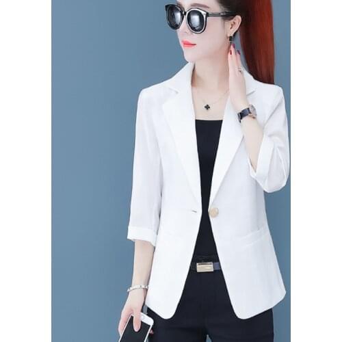 #5237 Yellow Pink Black White Blue Casual Office Blazer Women Thin Casual Blazer Jacket Single Buttons Short Womens Blazers