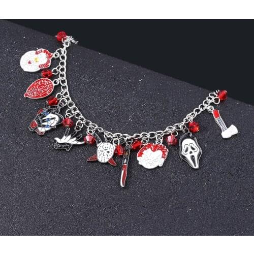 Horror Chucky Face Charms Bracelet Penny Wise Jason Hockey Bangles Bracelets for Women Men Halloween Jewelry