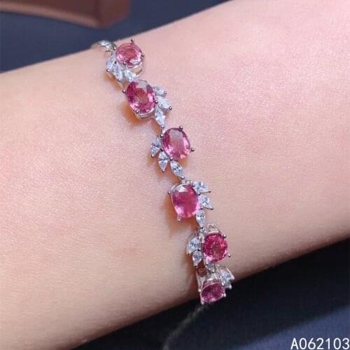 KJJEAXCMY fine jewelry 925 sterling silver inlaid natural pink sapphire Womens fresh and playful gem hand bracelet support test