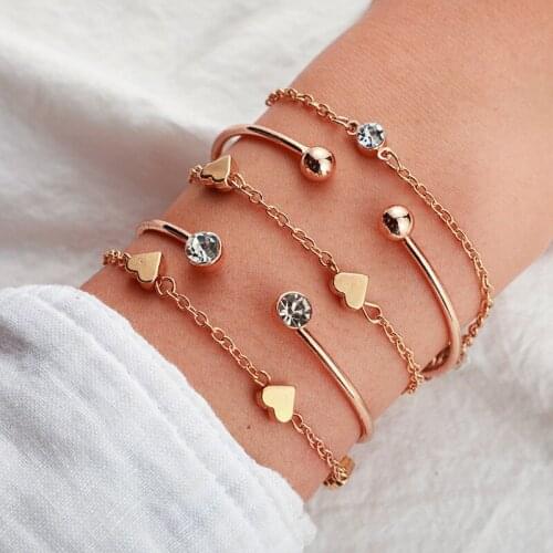 HI MAN 5Pcs/Set Punk Mixed Zircon Heart Beads Adjustable Bracelet Women Fashion Exquisite Birthday Gift Jewelry