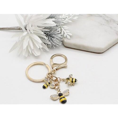 3 Cute Bee Keychains, Rhinestone Insect Little Wasp Lobster Chain Keychains, Fashion Jewelry For Girls