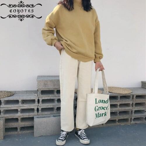 COYOTES Women Pants Solid Straight Pockets Ankle-Length Pant Womens High Waist Trousers Harajuku Korean Ulzzang Casual Chic