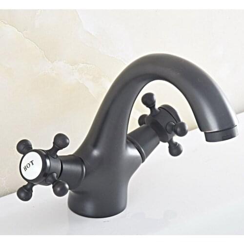 Black Oil Rubbed Color Brass Dual Cross Handles Deck Mounted Wet Bar Bathroom Vessel Sink Faucet Hot Cold Mixer Tap asf826