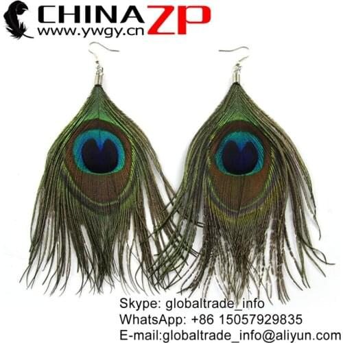 CHINAZP Factory Selected Prime Quality Natural Peacock Feathers Drop Earrings for Fashion Decorations