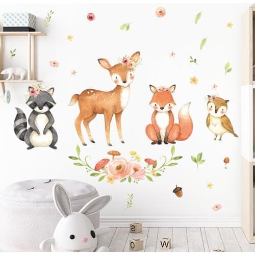 Cartoon Fox Bird Small Flower Wallpaper Childrens Bedroom Porch Wall Decoration Wall Sticker Self-Adhesive