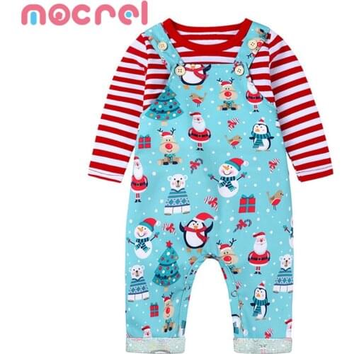 Childrens Christmas Childrens Clothes Female Baby Stripes Coat Suspenders Two-Piece Outfit Newborn Baby Clothes Size 0 To 12