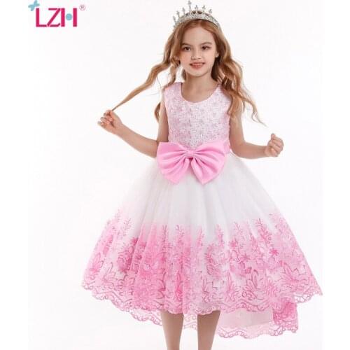 LZH Childrens Evening Dress Baby Girls Princess Dress Bow Elegant Dress For Girls Party Clothing For Kids Event Host Costume