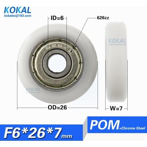 [F0626-7]1PCS high quality low noise chrome steel 626zz bearing roller wheel with POM Nylon coated roller pulley 0626K 6*26*7mm