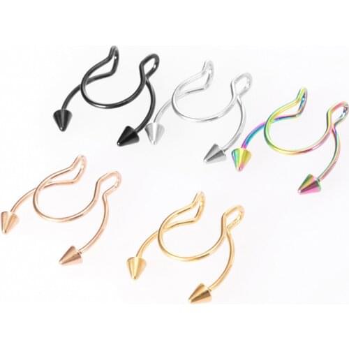 HONGTU Fake Septum Nose Rings Hoop Silver Color Gold Non Piercing Clip On Faux Nose Hoops Ring Piercing Jewelry for Women Men