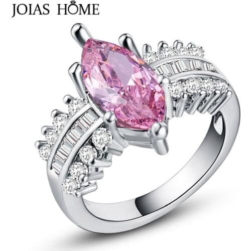 JoiasHome 925 Sterling Silver Rings For Women With Pink Gemstones Female Fine Jewelry Wedding Party Wholesale Gift Size 6-10