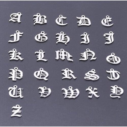 3Pcs Stainless Steel Old English Women Letter A-Z Initial Alphabet Pendant Necklace Initial Word Chain Choker Jewelry Wholesale