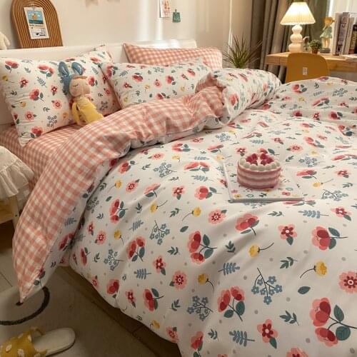 Cotton Bedding Set Fashion Boys Girls Bed Linen Sheet Plaid Duvet Cover Pillowcase Student Dormitory Bedclothes