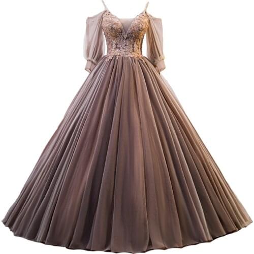 Brown veil detachable rococo ball gown long dress vintage medieval dress Renaissance princess Victoria dress