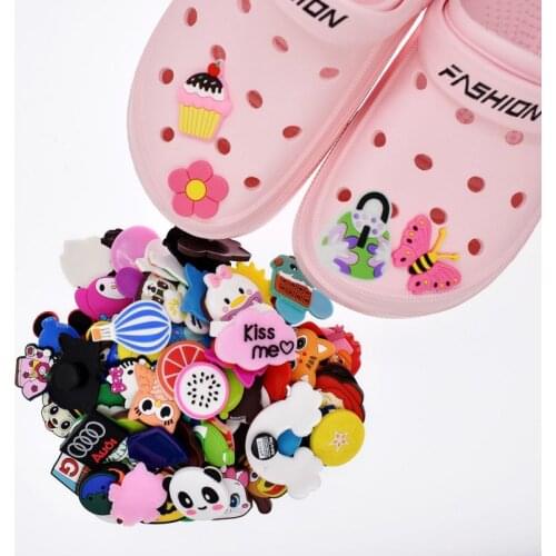 Hot 100pcs/set mixed designs random shoes accessories PVC shoe charms fit wrisband/croc shoes DIY gifts for children