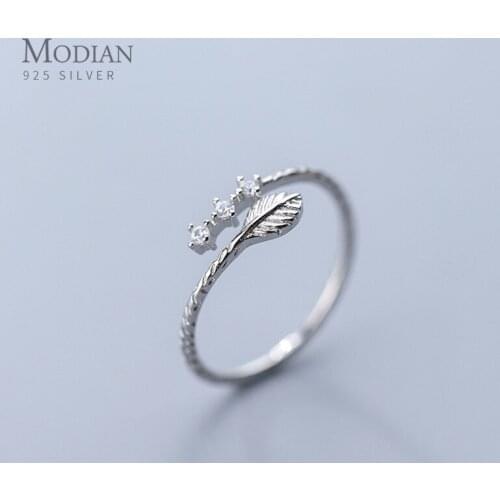 Modian Free Size Simple Plant Ring for Women Gift Radiant Clear CZ Leaves Hight Quality Sterling Silver 925 Ring Fine Jewelry