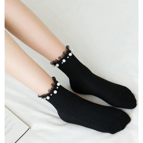Korea Pearl Socks Women Socks Mori Online Celebrity Lace Tube Lace Sweet Japanese Pile Socks