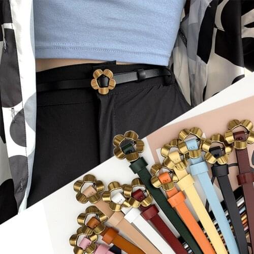 New Fashion Flower Metal Buckle Genuine Leather Women Belt Ladies Dress Suits Waistband Retro Gold Flower Buckle Waist Belts