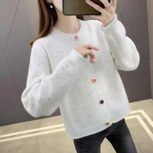 WEIHAOBANG 2021 Autumn Winter New Sweater Coat Women Wear Round Neck Single Breasted Loose Knit Cardigan Long Sleeved Top