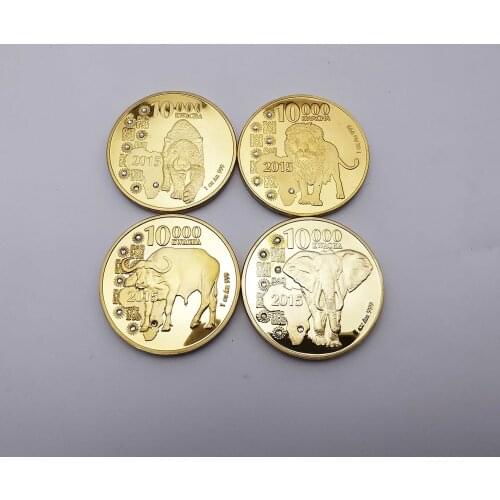 African Zambia Commemorative Coin Diamond Leopard Gold Coin Wild Animal Elephant Commemorative Coin Collection Home Decoration