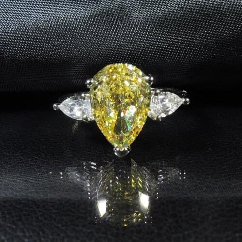 Charms 925 Sterling 7*10MM 3CT Radiant Water Drop Cut High Carbon Diamond Citrine Pink Gemstone Rings For Women Fine Jewelry