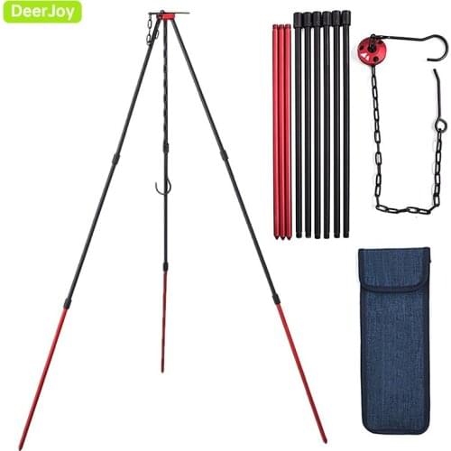 Camping Tripod Portable Outdoor Survival Cooking Tripod with Adjustable Chain Mini Camping Equipment Campfire Grill Stand