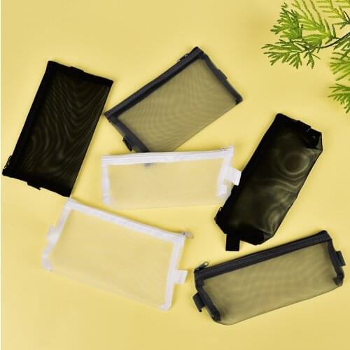 Transparent Clear File Folder Zipper Pencil Pouch Pencil Bag School Supplies Stationary Mesh Pencil Case Office Student Pen Box