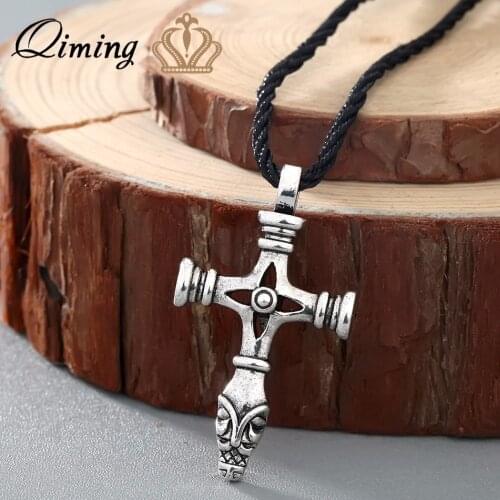 QIMING 2019 Church Jesus Christ Jewelry Women Second Names of this symbol are Vikings Cross Necklace Men Olafs Cross Jewelry