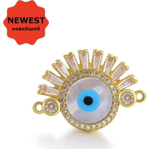 Luxury AAA Zircon Crystal Shell Evil Eye Pendants Connectors Charms DIY Fashion Bracelet Necklace Accessories Jewelry Making
