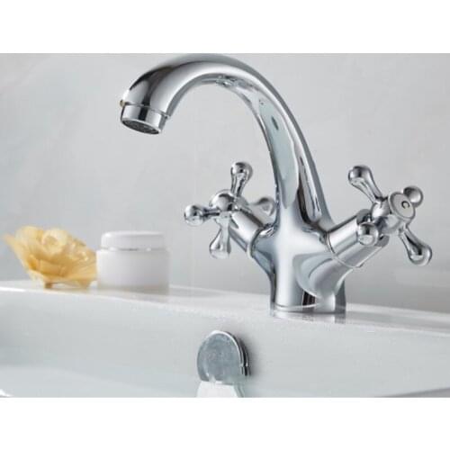 Luxury dual holder single hole bathroom basin faucet Plating bronze Chrome finish sink water tap mixer