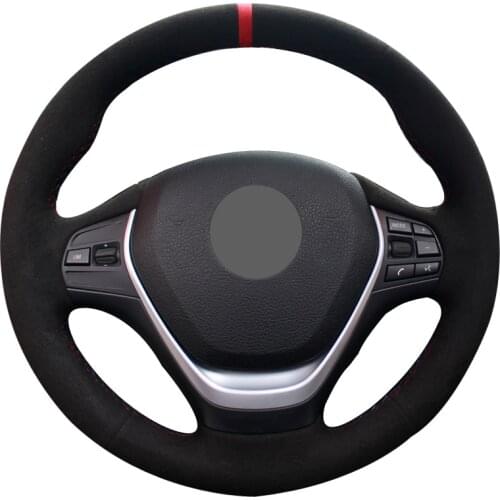 DIY Hand-sewn Black Suede Car Steering Wheel Cover for BMW F30 320i 328i 320d F20