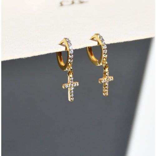 925 Sterling Silver Earring Fashion Zircon Cross Star Short Pendant Drop Ear Ring Ear Bone Cute Wild Simple Trend Girl Ear Jewel