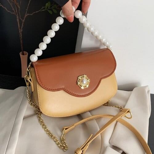 Contrast Color Pearl Crossbody Bags for Women 2021 Chain Mini Shoulder Bag Female Handbags and Purses Travel Clutch Sac a Main