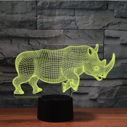LED 3D Night Lights Creative Rhino 7 Colors Changing Remote Touch Switch USB Table Lamp for Baby Sleeping Lighting Home Decor