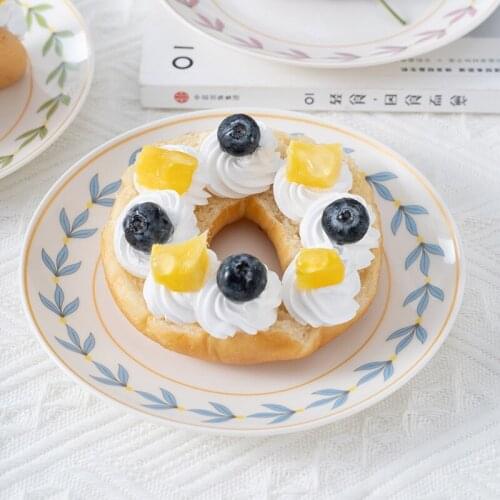 Fresh And Natural Pastoral Style Leaf Pattern Cartoon Dessert Cake Ceramic Fruit Salad Plate Retro Steak Pasta Western Dish