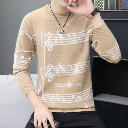 Knitted Sweater Men Lazy Style Pullover Fashion O-neck Cotton Autumn Casual Loose Clothing Note Sweater Men Streetwear Pullovers