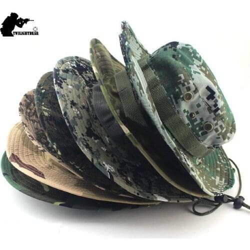 Military Camouflage Boonie Hat Men Women High Quality Outdoor Cotton Cap Bucket Hats Hunting Fishing Army Multicam Hat AE2