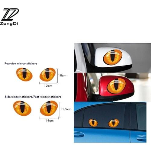 ZD 3D Cat Eye Rear View Mirror Rear Window Cat Stickers for Peugeot 307 206 407 Citroen C4 C5 Honda Civic Accord CRV Lada Vesta