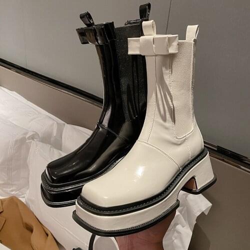 Elegant Genuine Leather Women Ankle Boots Autumn Winter Platform Thick High Heels Pumps Working Basic Shoes Woman