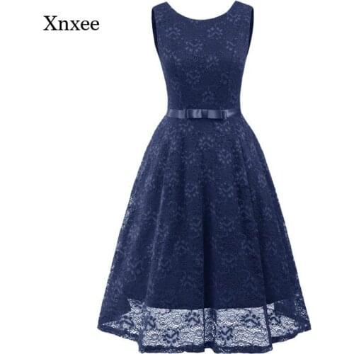 Women Lace Dresses Elegant O Neck Sleeveless Cocktail Knee Length Bow High Waist Slim Formal Dresses Vestido Rojo Bodycon Outfit