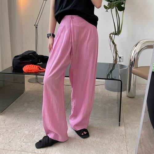 2021 New Summer Casual Ladies Pants Loose Solid Color High Quality Women Bottoms Fashion Elegant Female Wide Leg Trousers T34