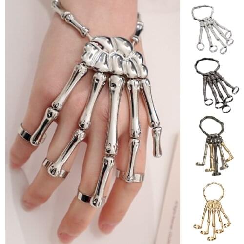 Halloween Bracelet Punk Hand Skull Skeleton Elastic Adjustable Bangle Femme Party Accessorie Women Man Jewelry Gift