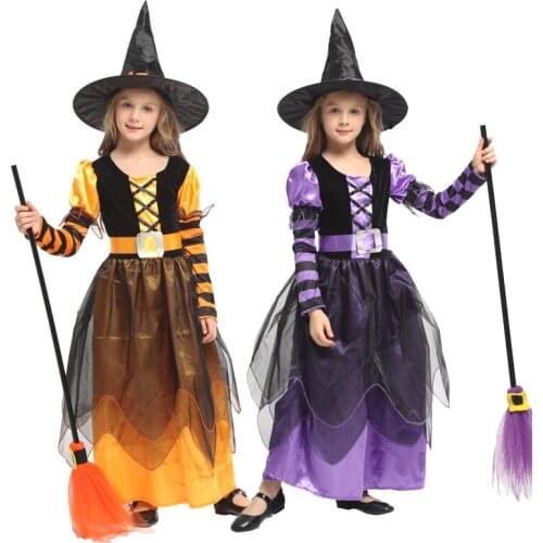 Girl Carnival Halloween Purim Colorful Magic Witch Costume Book Week Long Elegant Pumpkin Enchantress Cosplay Fancy Party Dress