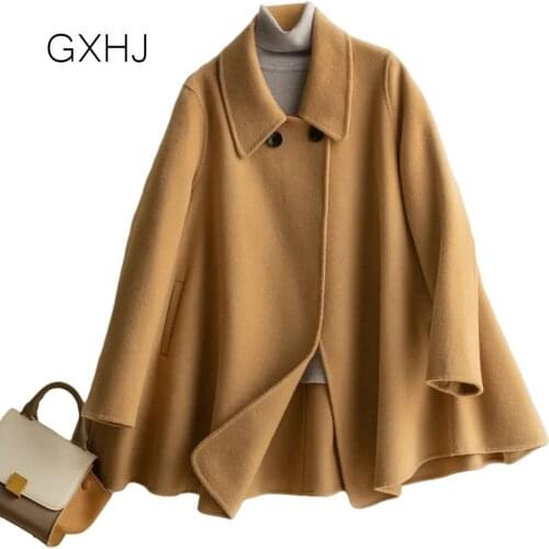 Double-faced wool ladies Women 2021 Autumn Winter Water Ripple Cashmere Coat 100% wool Women Red Black Coat High Quality Coat