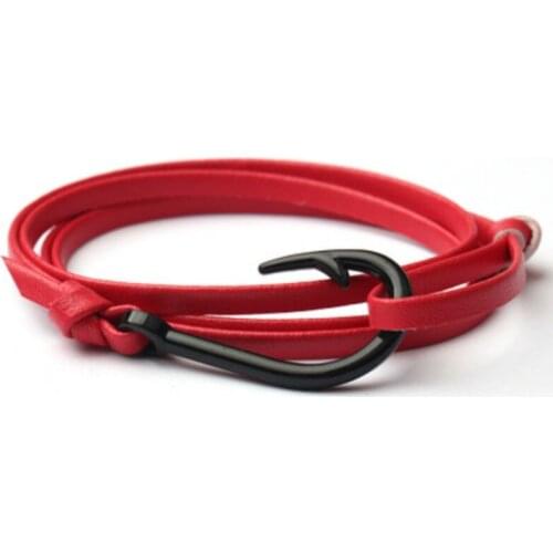 1 Pc New Style European And American-Style Alloy Steel Woven Leather Cord Chain & Link Bracele Mens And Womens Cool Fishhook