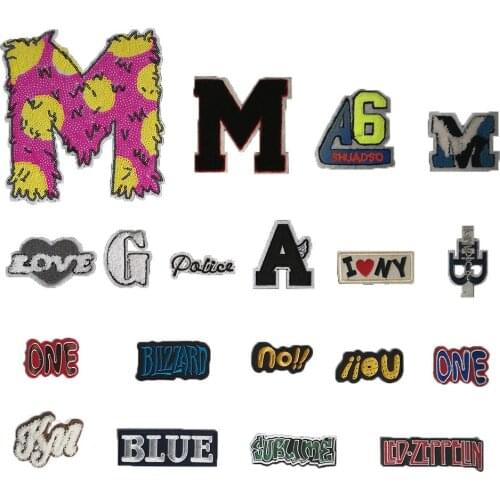 English letter badge embroidered jeans jacket jacket can be sewn can be ironed DIY clothing craft supplies fabric 1PCS for sale