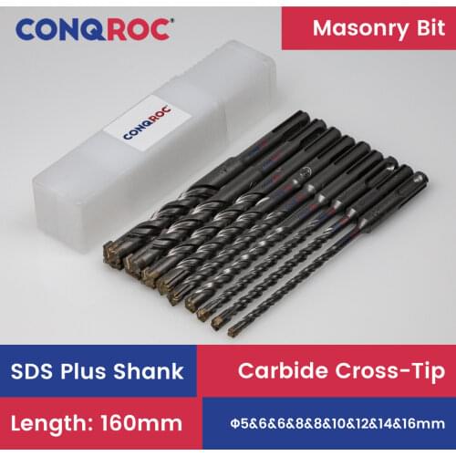 9 Pieces 160mm SDS Plus Masonry Drill Bits Kit Multi-Point Carbide-Tipped Twin Spiral Hammer Drill Bits Set with Case